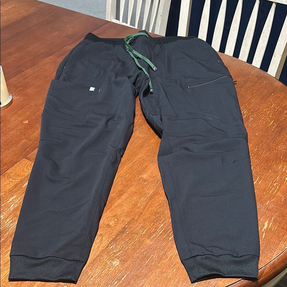 Fabletics Black Joggers with Green Drawstring